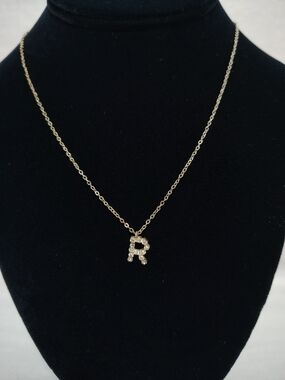 Silver Initial 'R' Pendant Necklace - Sparkling Letter Necklace